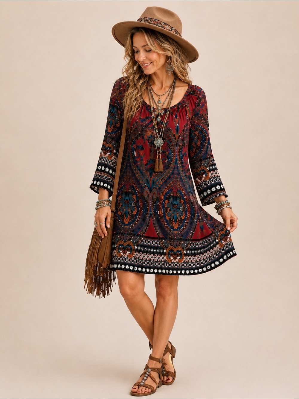Boutique Lili Collection Red Paisley Off-Shoulder Mini Dress